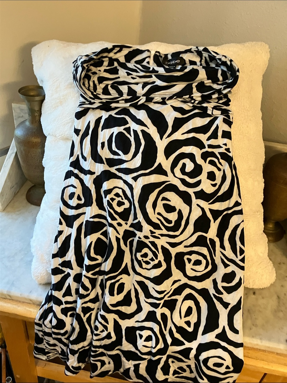 bebe Black and White Strapless Rose-Print Dress - Picture 13 of 13